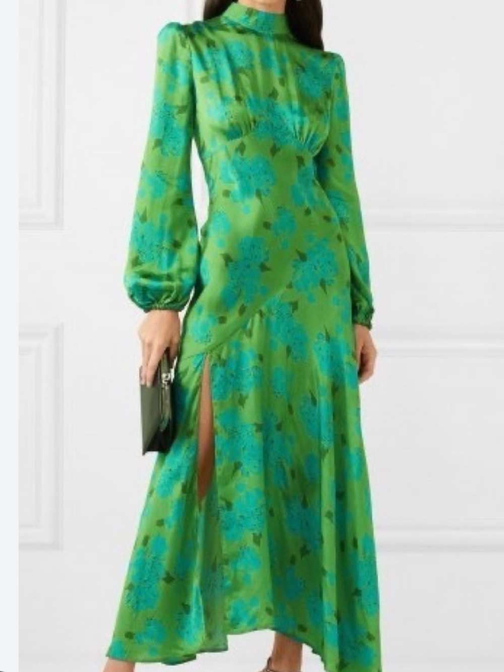 De La Vali Clara Floral-Print Satin Midi Dress